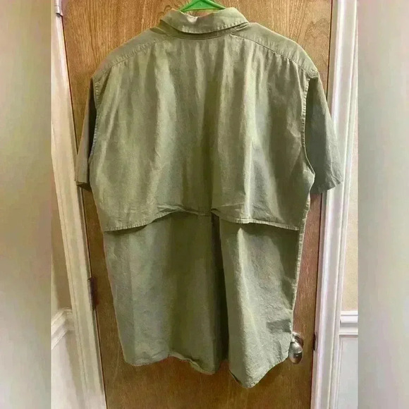 Eddie Bauer Light Olive Hunting/Fishing Outdoor Button Breathable Flap Shirt TL - Picture 2 of 10